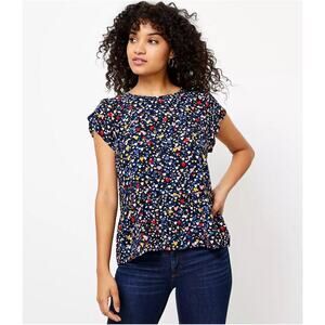 Loft Valentines Heart Short Tulip Sleeve 100% Viscose Blouse Size Small